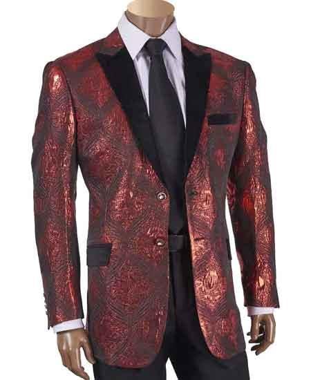 Mens 1 Button Burgundy ~ Wine Tuxedo Peak Lapel Suit Dinner Jacket Bla