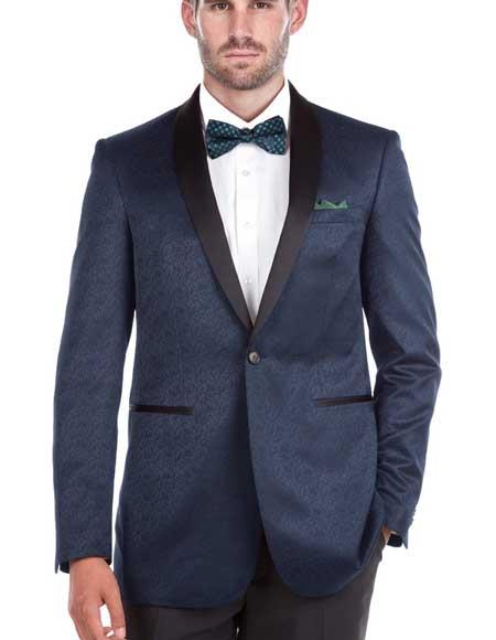 SKU#SM2198 Men's Shawl Collar Blue Textured Double Vent Tuxedo Slim Fit ...