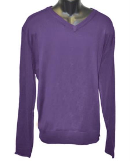 mens purple v neck jumper