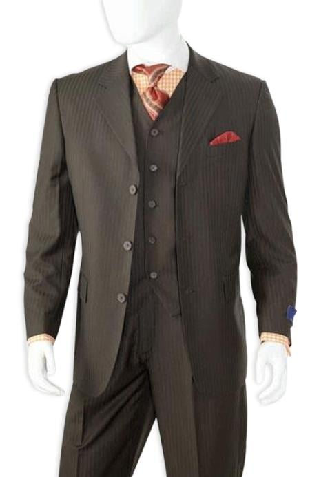 1930s Style Men’s Suits, Sportscoats Mens Black Shadow Stripe 3 Buttons Shadow Stripe Vested Suit $225.00 AT vintagedancer.com
