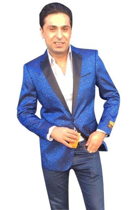 Alberto Nardoni Brand Men's Royal Blue Cheap Priced Designer Fashion Dress Casual Blazer On Sale Paisley blazer ~ sport coat jacket