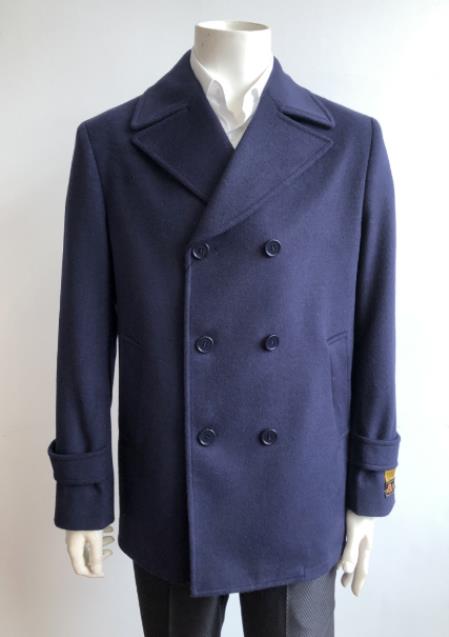 Notch Lapel Navy Double Breasted Classic-Fit Topcoat