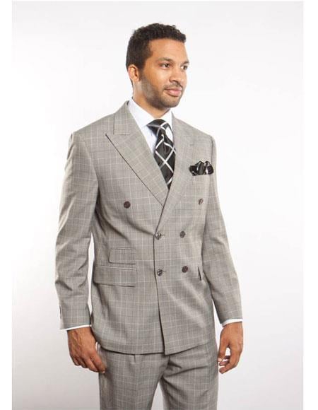 1930s Style Men’s Suits, Sportscoats Mens Plaid Windowpane Blazer 2Breast PeakLapel Button ClosureSuit Grey $169.00 AT vintagedancer.com