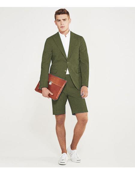Men's olive green peak lapel slim fit summer business suit w