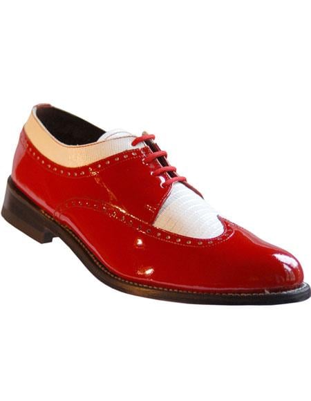 white and red dress shoes