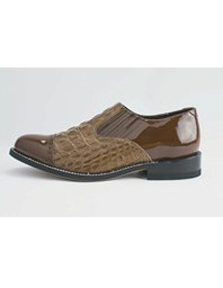Men's Cushion Insole Alligator Print Cap Toe Brown Leather Shoes