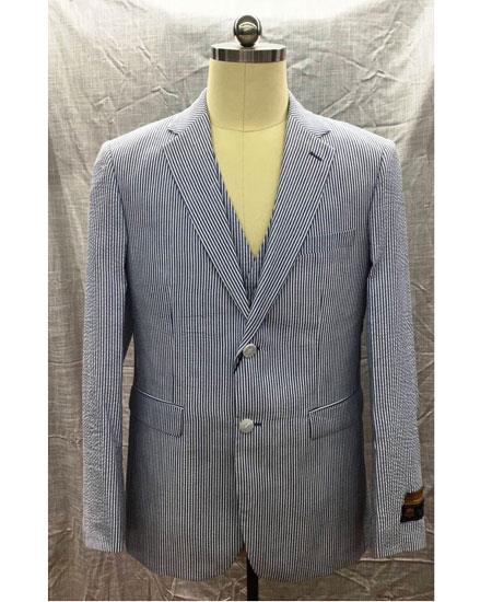 Men's 2 Button  Blue Seersucker Sear sucker suit