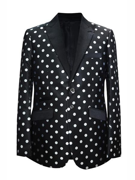 Men's 2 Button Dot Designed Black ~ White Sport coat Blazer