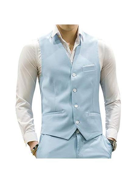 Men's Light Blue Adjustable Back Strap Wedding Men's Vest ~ Waistcoat 