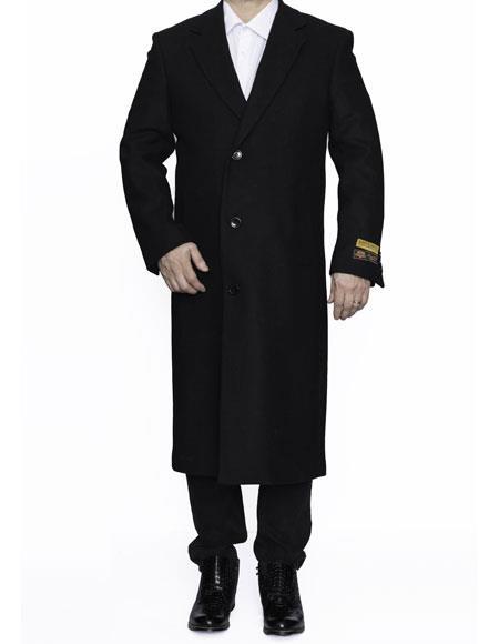 Notch Lapel Three-Button Black Long Dress Overcoat