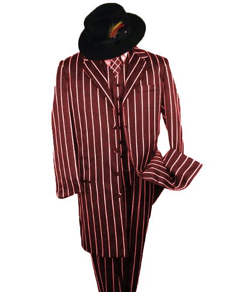 Burgundy And White Stripe Zoot Suit - Pimp