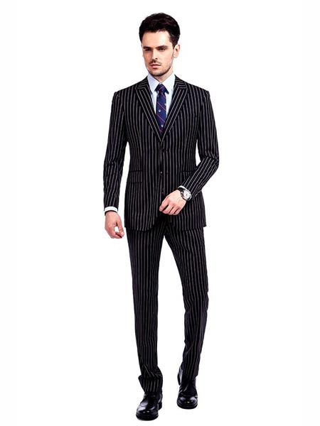 Men's Button Closure Pinstripe Designed Black / White Suit 
