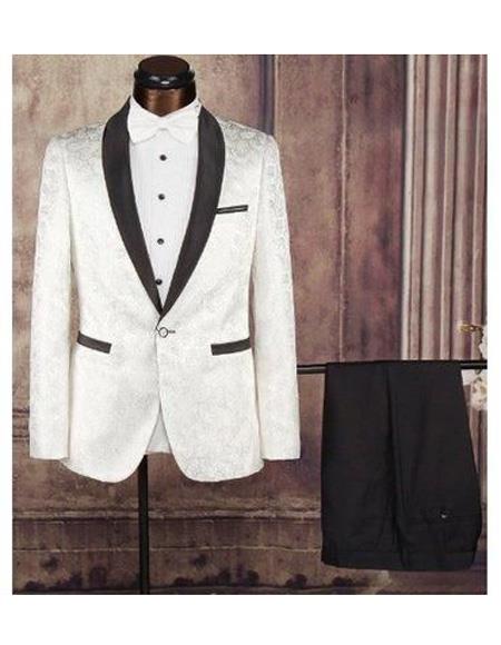 Men's Cream Shawl Lapel One Button Fabric Tuxedo