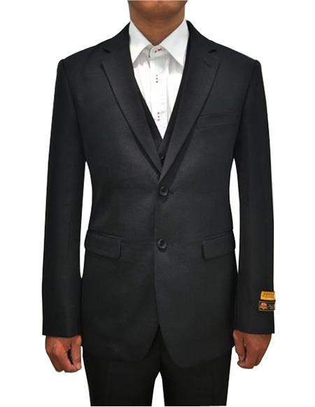 Men's Black 2 Button Vested 3 Piece Suit 