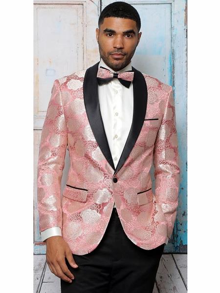 SKU#MO836 Mens One Button Modern Fit Floral Embroidered Shawl Lapel ...