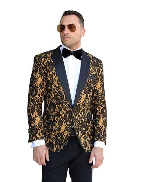 Mens One Button Notch Lapel Floral Pattern Paisley Sport Coat Blazer ...