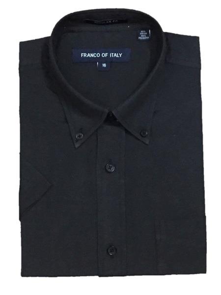 Cotton Blend Men's Black Short Sleeve Button Down Shirts