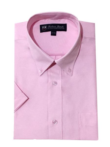 Pink Cotton ~ Short Sleeve Button Down point collar Shirts