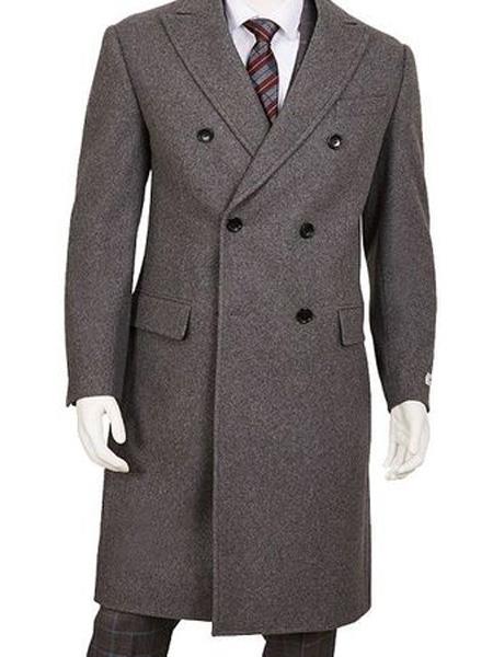 Men's Dress Coat Gray Double Breasted Five Button Wool ~ Pol