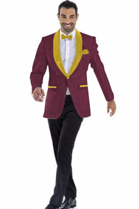 Men's Blazer Burgundy ~ Gold Two Toned Tuxedo Dinner Jacket Perfect For Prom Wedding & Groom