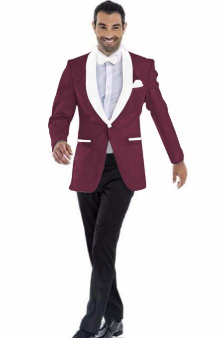 Men's Blazer Burgundy and White Two Toned Tuxedo Dinner Jacket Perfect For Prom Wedding & Groom