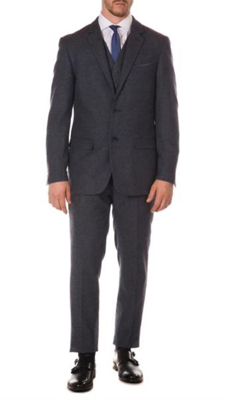 Men's Designer Brand York Dark Navy Slim Fit 3pc Herringbone Suit