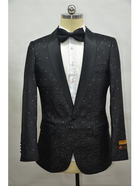 Men's Black Shawl Lapel One Button  Suit