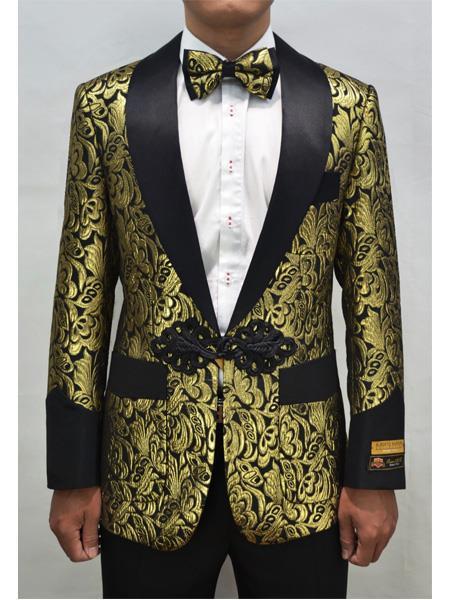 Cheap Men's Printed Unique Patterned Print Floral Tuxedo Flower Jacket Prom custom celebrity modern Tux Gold ~ Black