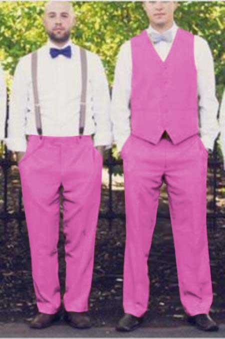 Matching Waistcoat Wedding ~ Prom Dress Tuxedo Wedding Men's Vest ~ Waistcoat ~ Waist coat & Flat Front Pants Set Pink