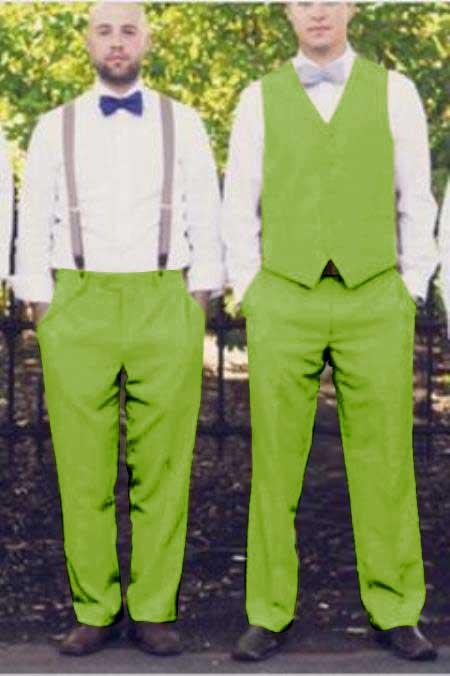 Matching Waistcoat Wedding ~ Prom Tuxedo Wedding Men's Vest ~ Waistcoat ~ Waist Coat & Flat Front Pants Set Apple Green