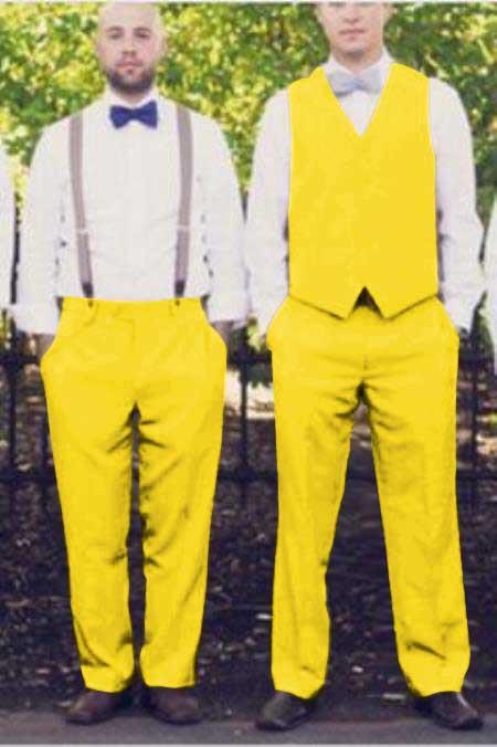 Matching Waistcoat Wedding ~ Prom Dress Tuxedo Wedding Men's Vest ~ Waistcoat ~ Waist coat & Yellow Flat Front Pants Set