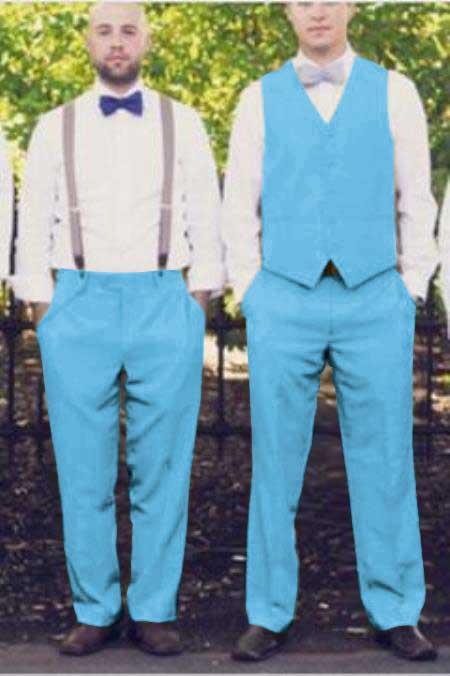 Matching Waistcoat Wedding ~ Prom Dress Tuxedo Wedding Men's Vest ~ Waistcoat ~ Waist coat & Flat Front Pants Set Sky Blue