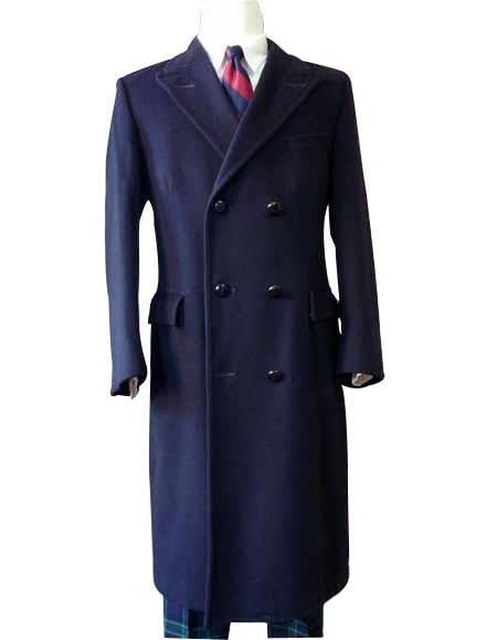 Men's Navy Blue Solid Pattern Big and Tall Long Men's Dress Topcoat