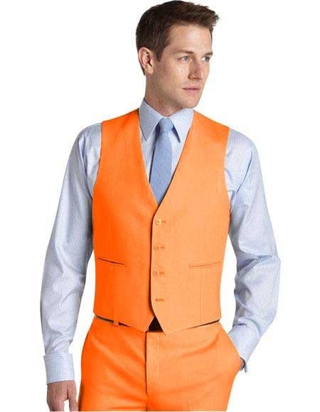 Matching Waistcoat Wedding ~ Prom Dress Tuxedo Wedding Men's Vest ~ Waistcoat ~ Waist coat & Orange Flat Front Pants Set