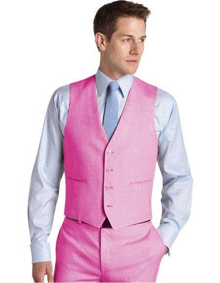 Menss Wedding ~ Prom Pink Matching Waistcoat Dress Tuxedo Men's Vest ~ Waistcoat ~ Waist coat & Flat Front Pants Set 