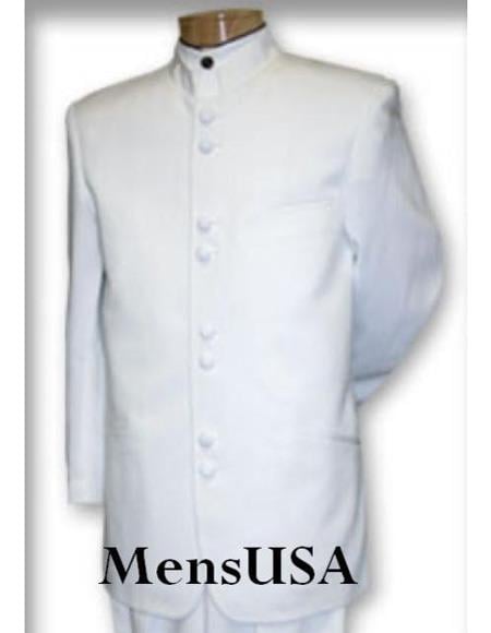 Men's Collarless Blazer Nehru Jacket Marriage Groom Wedding White