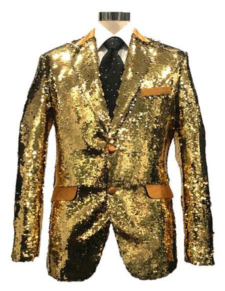 Single breasted two button peak lapel sequin gold