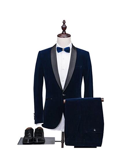 Blue Alberto Nardoni Velvet Shawl Collar Tuxdo Suit