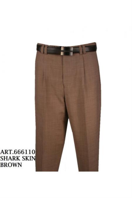 Men's Single Pleat Light Weight 100% Pure Wool Sharkskin Brown Pant unhemmed unfinished bottom