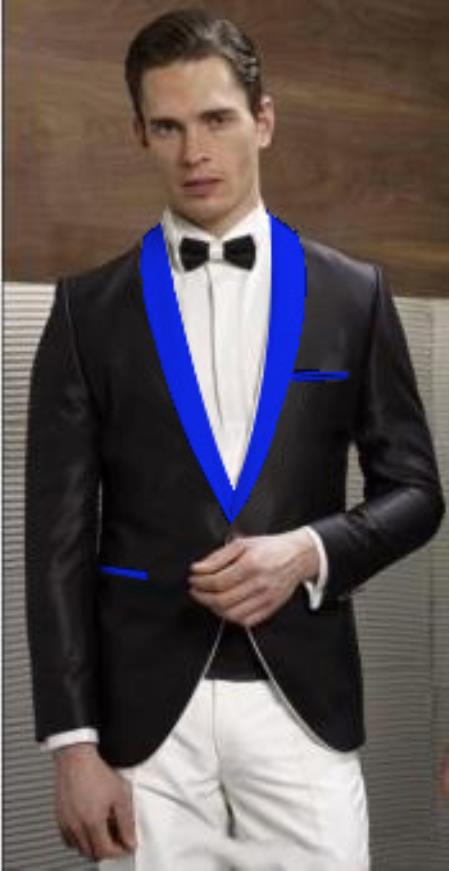 Men's Black Suit  Blue Shawl Lapel