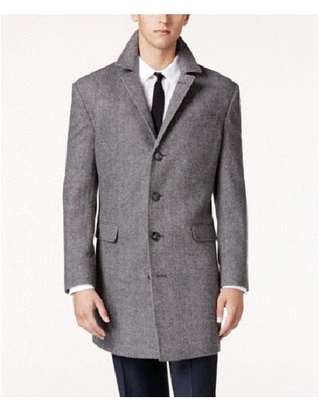 Three Quarters Length Men's Dress Coat Wool Gray