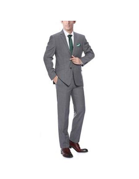Renoir Suits - Renoir Fashion Mens Dark Grey Flap Two Pockets Slim-Fit 2-Piece Suit