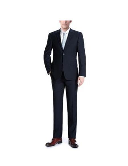Renoir Suits - Renoir Fashion Mens Double vent Slim-Fit 2-Piece Suit In Dark Navy