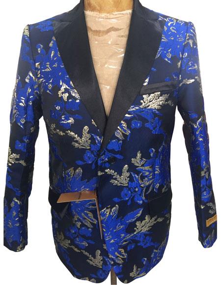 Men's Navy Blue Floral Pattern Blazer