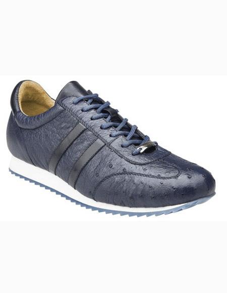 Mens Grey Genuine Ostrich Lace Up Belvedere Tennis Sneaker