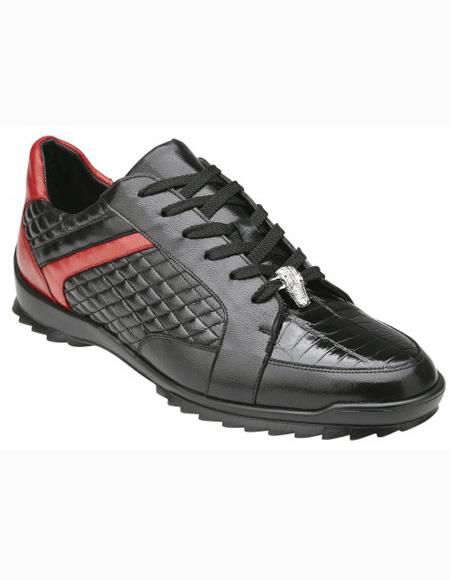 Mens Black Lace Up Belvedere Tennis Sneaker Shoes