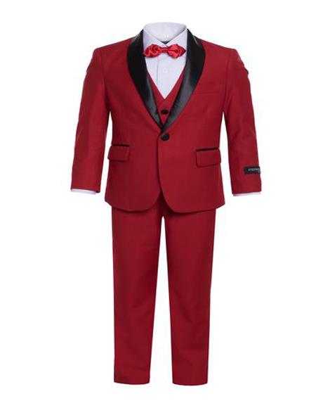 Men's Boys Shawl Lapel Red Tuxedo Set