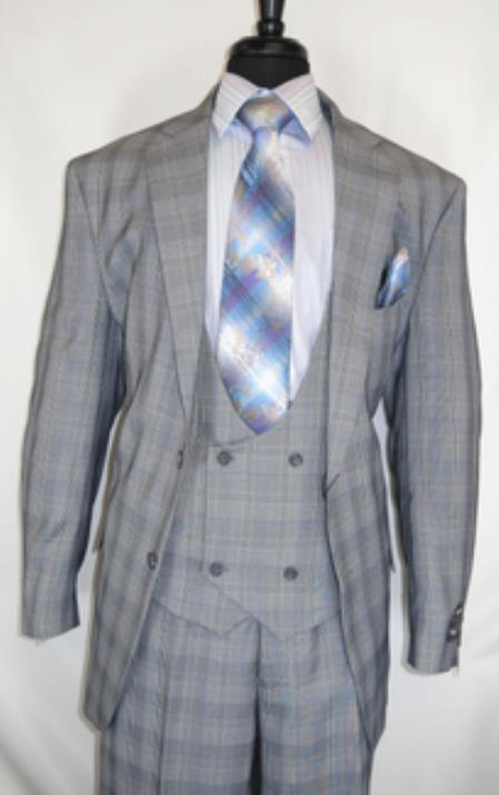 Fortino Landi #5702v6-Grey.Plaid- Vested Men's Checkered Suit