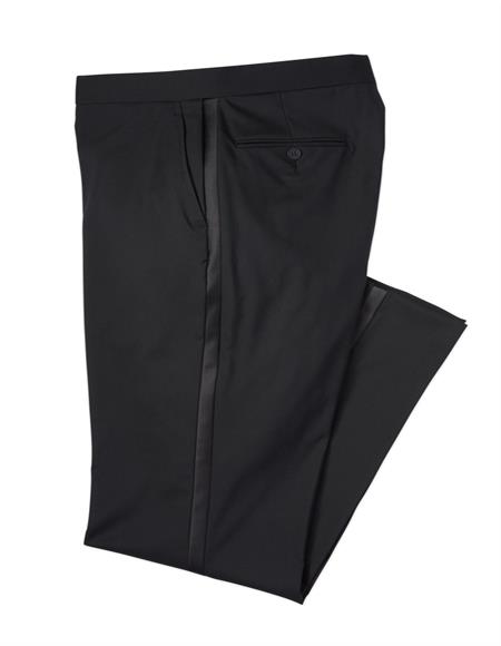 Men's Black Wool Blend Tuxedo Pants