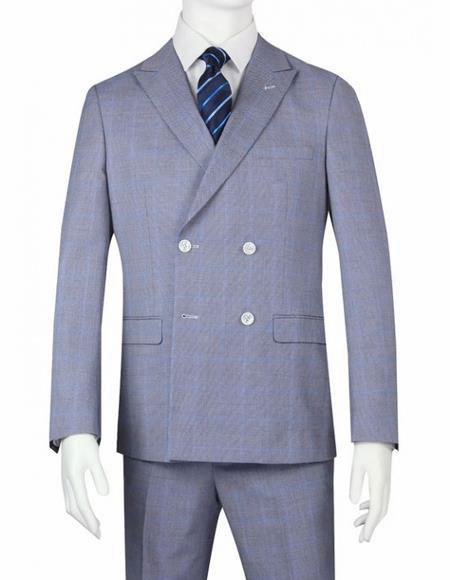 Men's Double Breasted Suits Slim Fit Blue Button